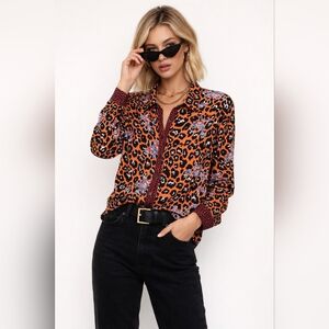 ESQUALO | Orange Leopard Print Button-Down Shirt, Size 14 (Made Small)